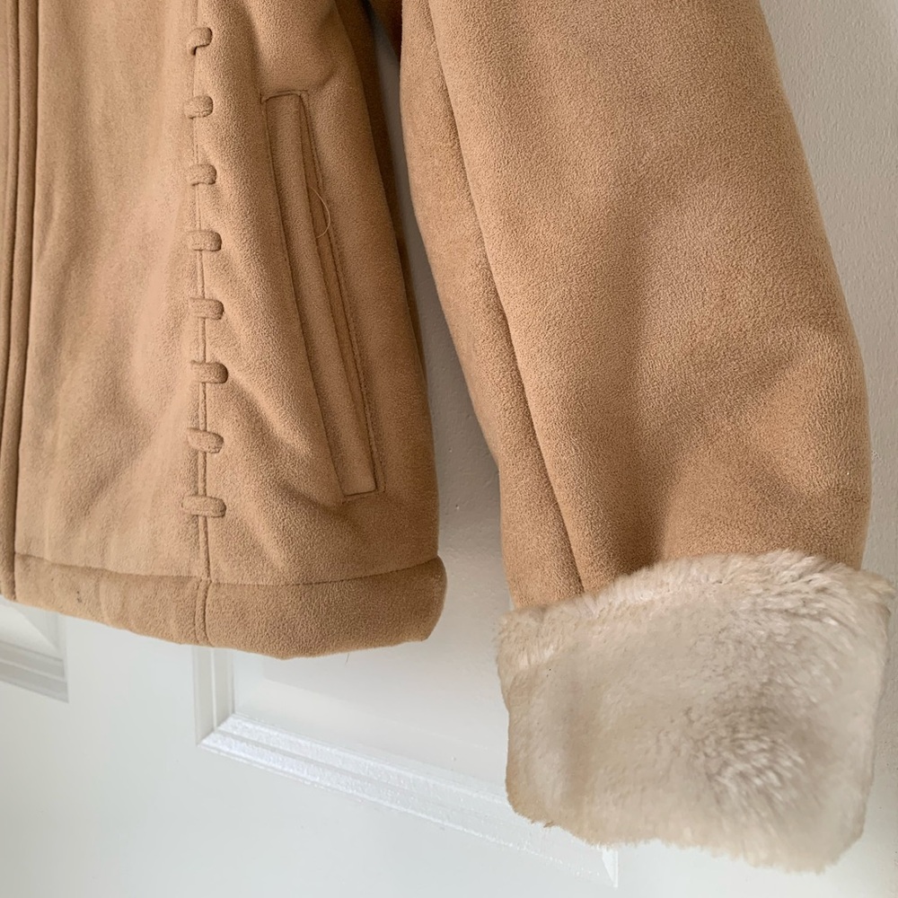 Y2K Braetan Coat Women's Faux Suede Fur Lined Pockets Tan Zip Penny Lane Sz M - Picture 7 of 15